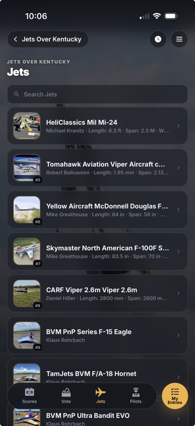 Fans browsing every entry in an event from their own phone